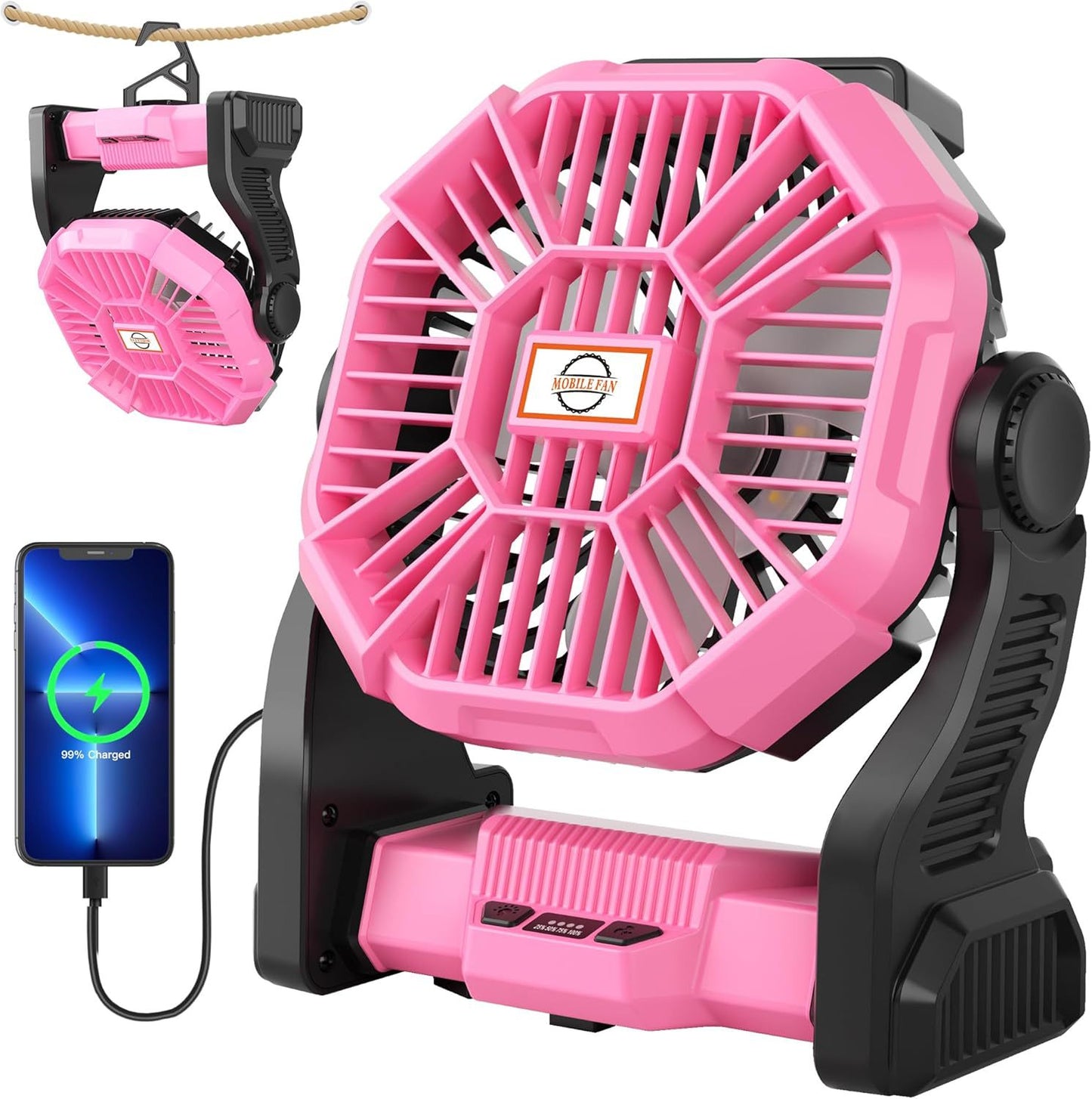 Camping Fan Light Portable USB Rechargeable Camping Fan Outdoor Travel Fishing Lighting Tent Fan