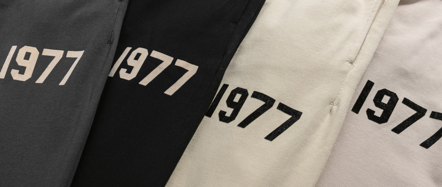 2025 New FOG 1977 Flocked Print Digital High Street European and American Style Sweatshirt Loose Casual Pants Unisex Set