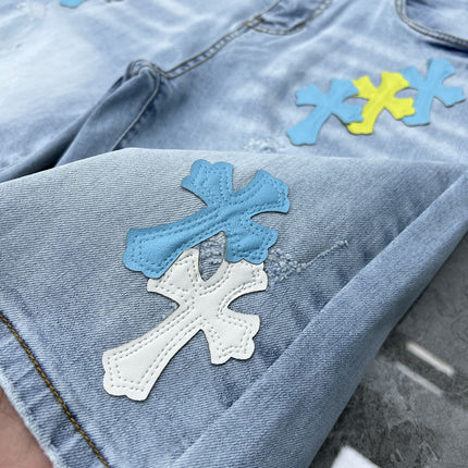 24ss Ch Heavy Industry Cross Patch Denim Shorts Couple Shorts