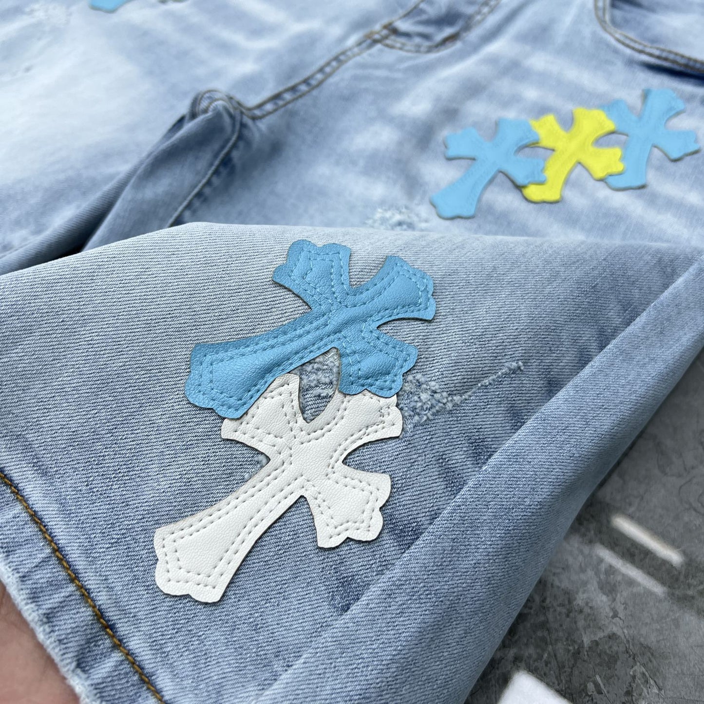 24ss Ch Heavy Industry Cross Patch Denim Shorts Couple Shorts