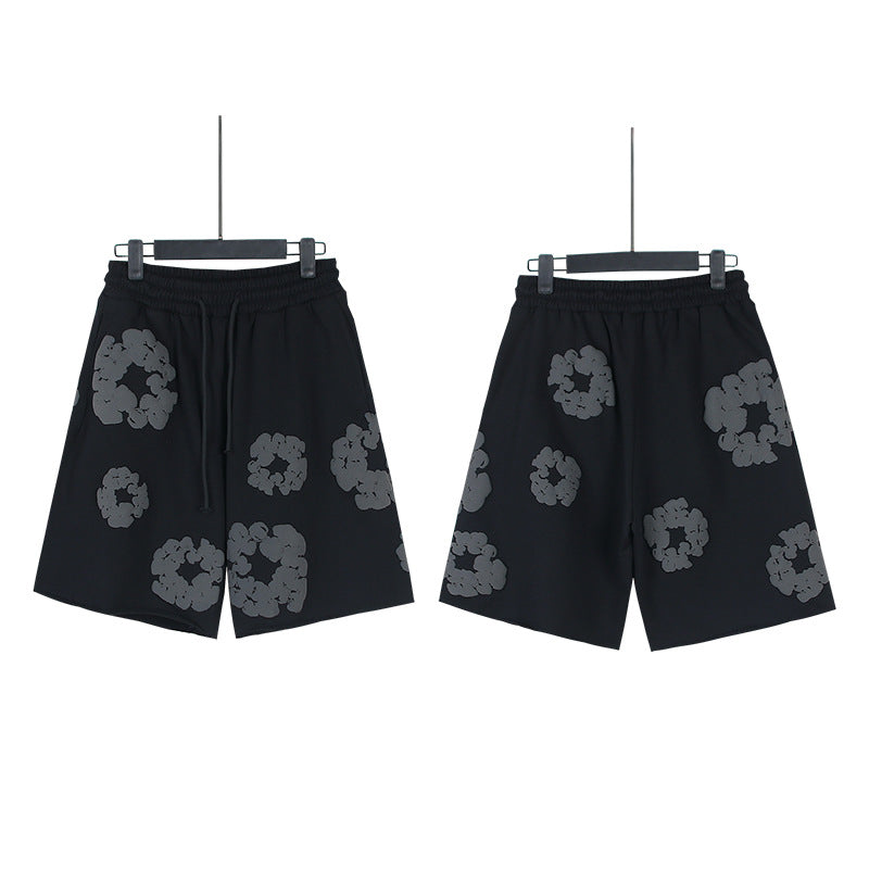 Puff Print Shorts 2024 European and American Fashion Brand Men's plus Size Loose Multi-Color Beach Pants