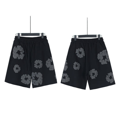 Puff Print Shorts 2024 European and American Fashion Brand Men's plus Size Loose Multi-Color Beach Pants