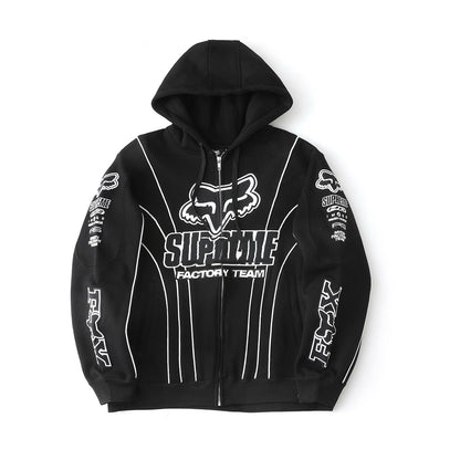 Sup x Fox Collab Fleece-Lined Zip-Up Hooded Sweatshirt Jacket Unisex