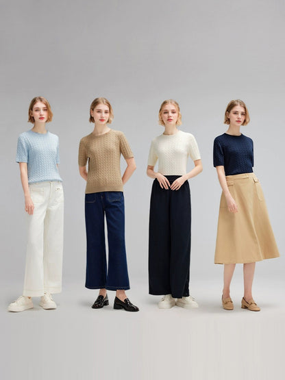 Miu Series Spring and Summer round Neck Embroidered Ruff Pony Fashion Simple Knitwear Female Tn2258 Fashion All-Matching