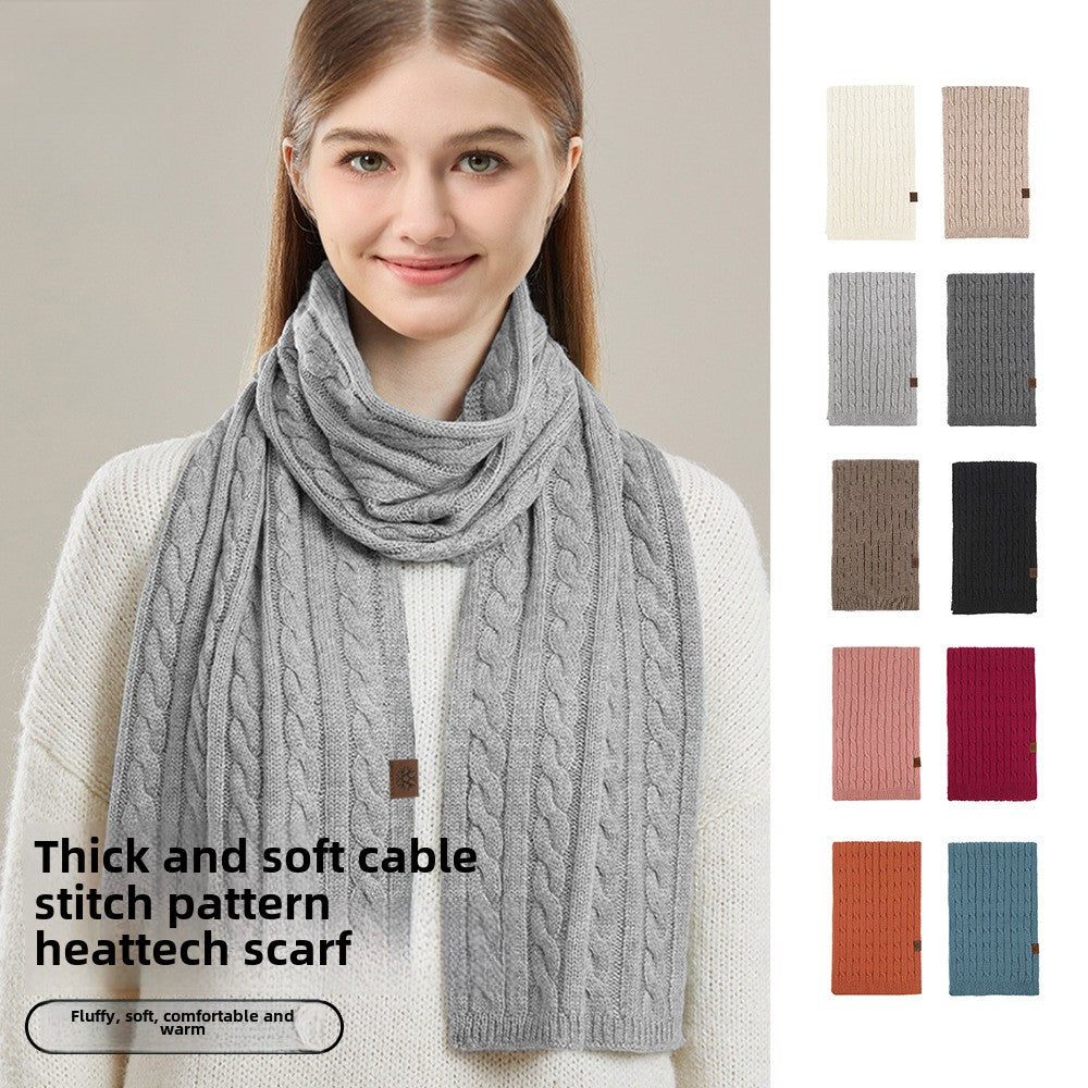 Twist Knitted Scarf Women's High-Grade Versatile Winter Warm Super Long Cold Protection Thickening Scarf Solid Color Neck Shawl