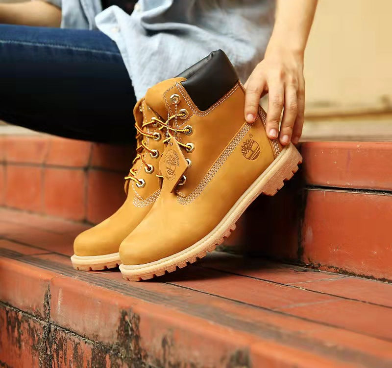 GMABCD Classic Yellow Boots Thick-Soled Martin Boots Men's Couple First Layer Cowhide Outdoor High-Top Boots