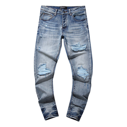 Jeans Washed and Distressed Retro Tattered Jeans Splash Ink Ruffle Handsome and Beautiful Style