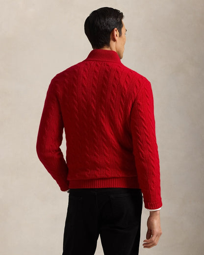 Real Shot RL Raffi Pony Label Embroidered Knit Sweater Men Autumn Winter Stand Collar Cable Couple Half Zip Sweater Women