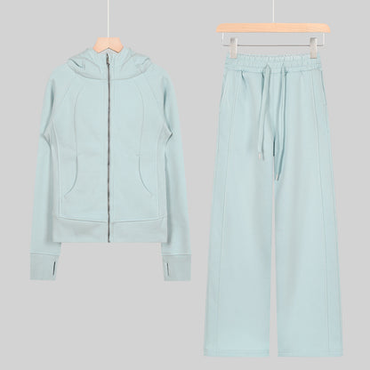 LULU Embroidered Hooded Zipper Cardigan Slim Fit Sweatshirt Set Fleece Lined Full Zipper Cardigan Jacket Gold Label