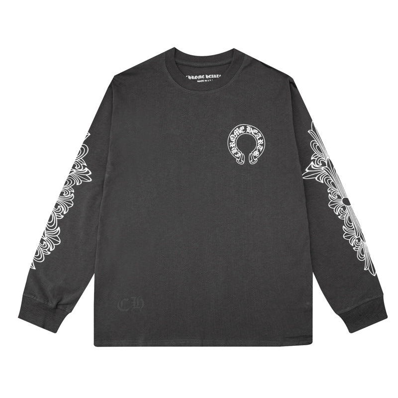 Ch Heart High-Quality Double Yarn Pure Cotton Unisex Printed Long Sleeve T-Shirt