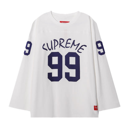 ss25supreme Crew Neck Short Sleeve American Style Trendy Classic Football Shirt Patchwork Ribbed High Street Top T-Shirt Unisex
