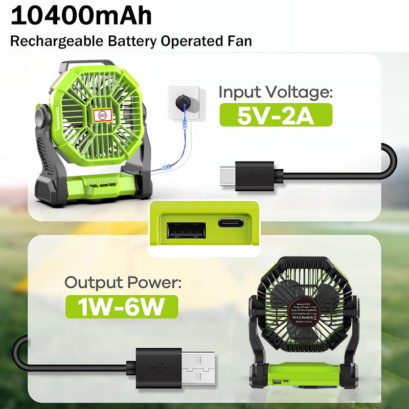 Camping Fan Light Portable USB Rechargeable Camping Fan Outdoor Travel Fishing Lighting Tent Fan