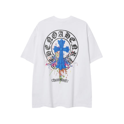 2025 New CHRM Heart Cross Sanskrit Patch Print Embroidery Loose Short Sleeve for Men and Women