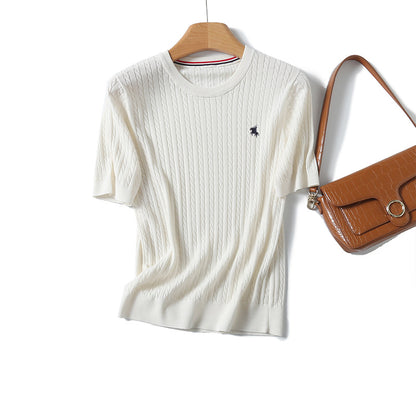 Miu Series Spring and Summer round Neck Embroidered Ruff Pony Fashion Simple Knitwear Female Tn2258 Fashion All-Matching