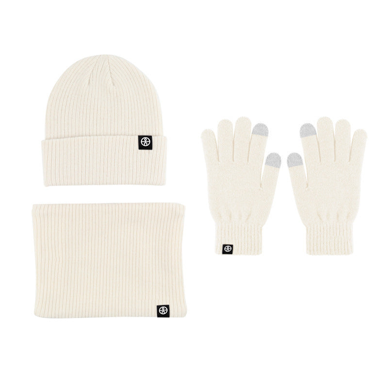 Winter Warm Woolen Hat Scarf Gloves Three-Piece Suit Windproof Adult Knitted Hat Three-Piece Set