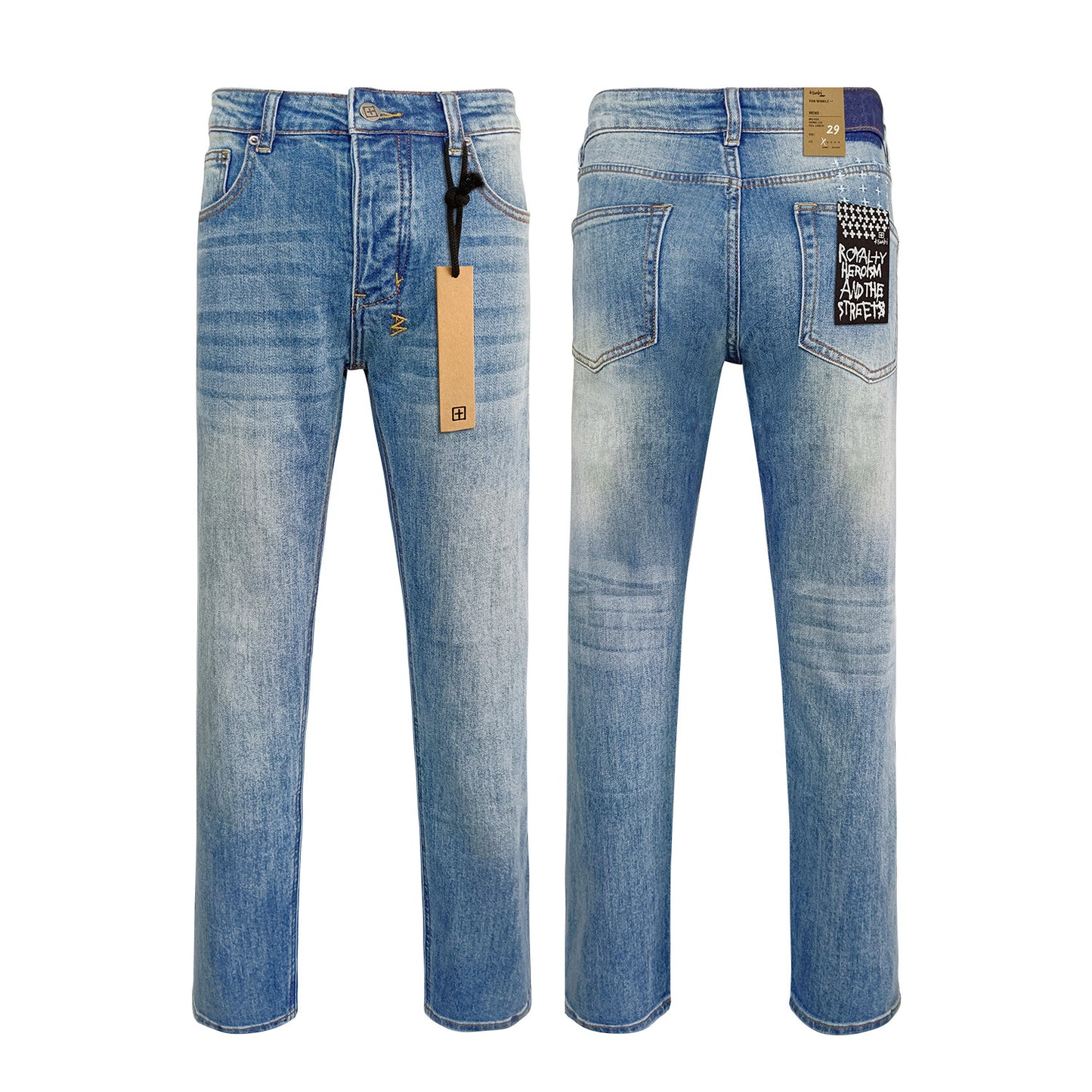 Men's KSB Jeans Straight Leg Ripped Stretch American High Street Casual Men's Jeans
