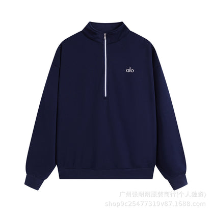 A-L-O Half-Zip Sweatshirt for Women, Autumn and Winter Loose Stand Collar Slimming Jacket, Casual Sports Top