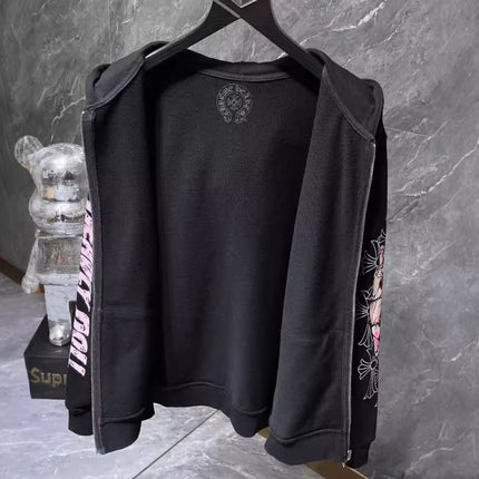 Ch Classic Sanskrit Letter Printing Miami Spice Zipper Coat Sweatshirt