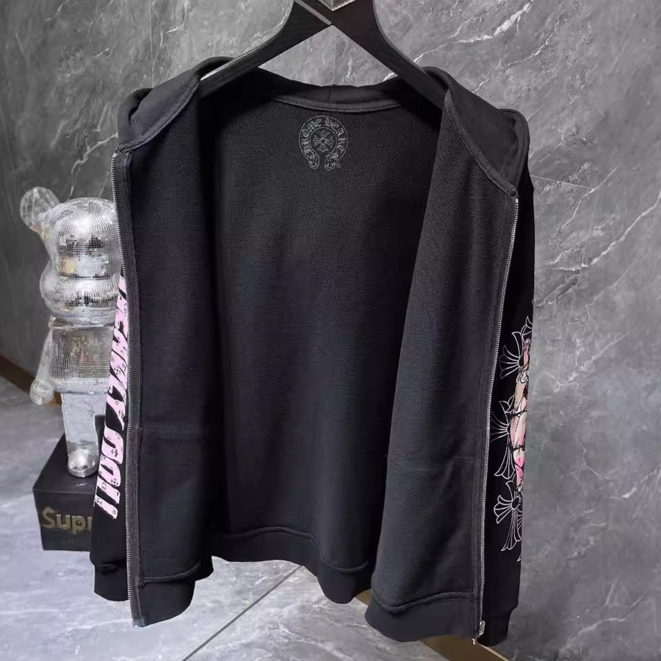 Ch Classic Sanskrit Letter Printing Miami Spice Zipper Coat Sweatshirt