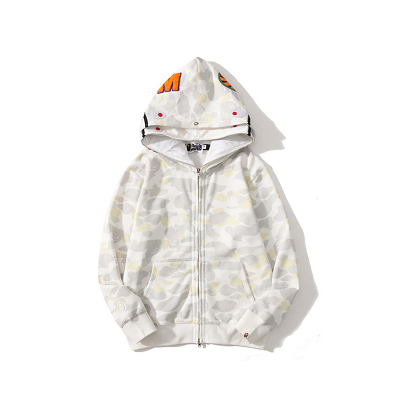 Baby Apee Shark Camouflage Hooded Cardigan Zipper Fashion Brand Comfortable Men's Women's Pullover Coat