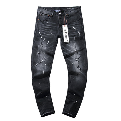 Jeans Washed and Distressed Retro Tattered Jeans Splash Ink Ruffle Handsome and Beautiful Style