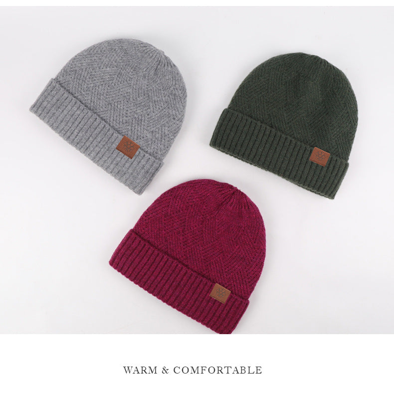 Winter Double Layer Fleece-lined Thickened Knitted Hat Women's Solid Color Wool Warm Windproof Earflaps Slipover Flanging Woolen Cap