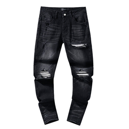 Jeans Washed and Distressed Retro Tattered Jeans Splash Ink Ruffle Handsome and Beautiful Style