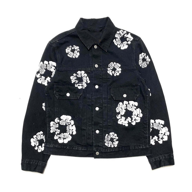 2025 New Trend Kapok Pattern Printing European and American Fashion High Street Denim Coat Men and Women Same Style