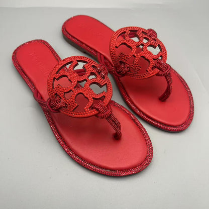 TB Women's Slippers 2025 Summer New Diamond Flip-Flops Beach Foreign Trade  Large Size Sandals Slippers