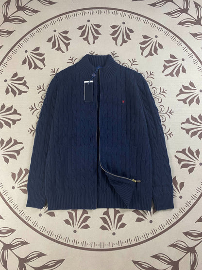 RL Raff Pony Label Autumn Winter Warm Cable Knit Zipper Sweater Cardigan Women Embroidered Cable Cardigan Men