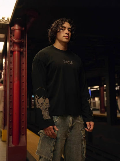 Young-La Autumn Long-Sleeved T-shirt Cotton round Neck Gym Exercise Workout Training Bottoming Shirt Men