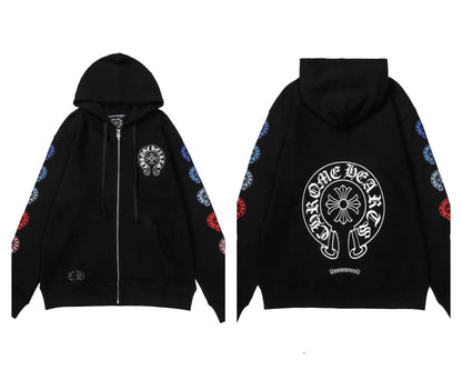 CH Autumn Winter New Cross Scroll Simple Classic Hooded Sweatshirt Zipper Pure Cotton Jacket