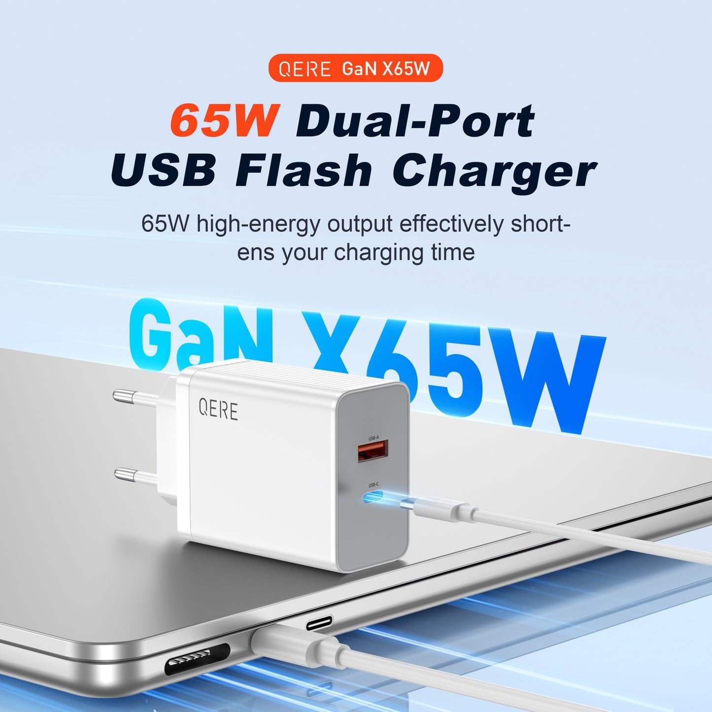 European Standard 65W Gallium Nitride Charger Fast Charge PD for Android Apple iPhone Huawei Xiaomi