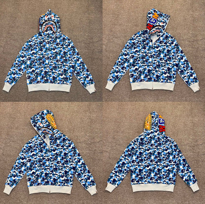 Fashion Brand Shark Camouflage Zipper Sweater Men and Women Couple Loose Cotton Fleece-lined Hooded Cardigan Coat Men