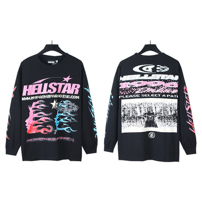 2025 Summer New American Fashion Brand Male and Female Couples Wear plus Size Loose Pullover Long Sleeve T-shirt Teenagers
