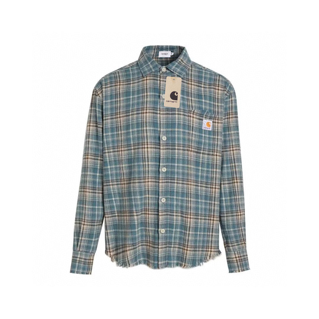 Carhartt Pure Cotton Brushed Embroidered Logo Plaid Element Heavyweight Frayed Edge Shirt for Men and Women Couples