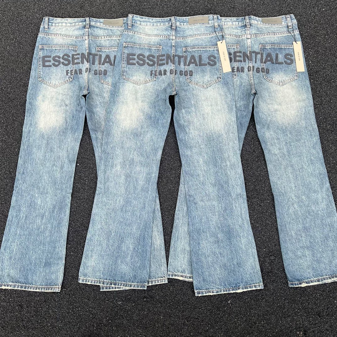 FEAR OF GQD Double Line Blue Heavy Washed Jeans High Street Couple Men and Women Jeans