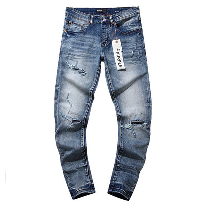 Jeans Washed and Distressed Retro Tattered Jeans Splash Ink Ruffle Handsome and Beautiful Style