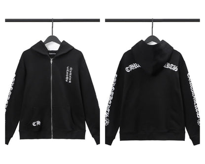 CH Autumn Winter New Cross Scroll Simple Classic Hooded Sweatshirt Zipper Pure Cotton Jacket