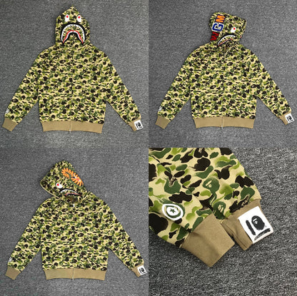 Fashion Brand Shark Camouflage Zipper Sweater Men and Women Couple Loose Cotton Fleece-lined Hooded Cardigan Coat Men