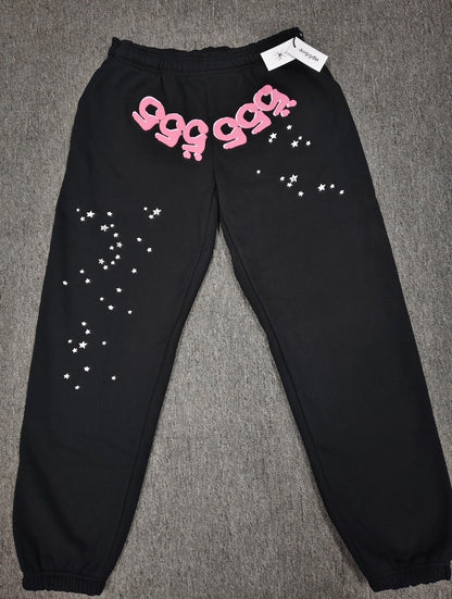 [Fleece Lined]Young Thug American Style Brand Sp5DER 555555 Spider Web Foam Print Casual Unisex Sweatpants