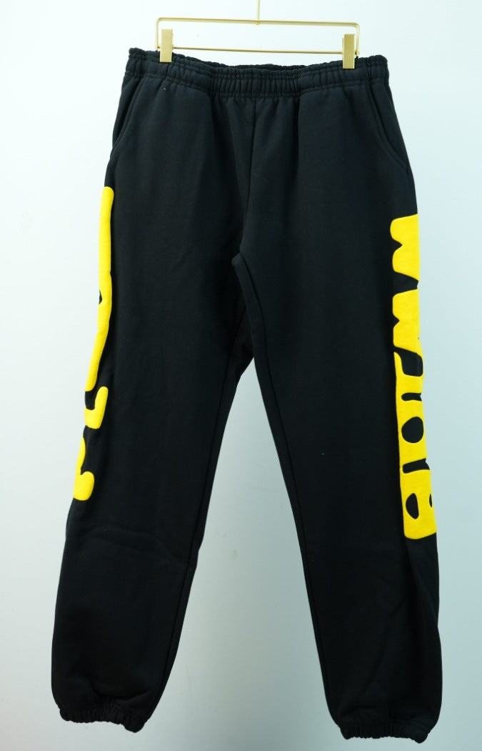 [Fleece Lined]Young Thug American Style Brand Sp5DER 555555 Spider Web Foam Print Casual Unisex Sweatpants