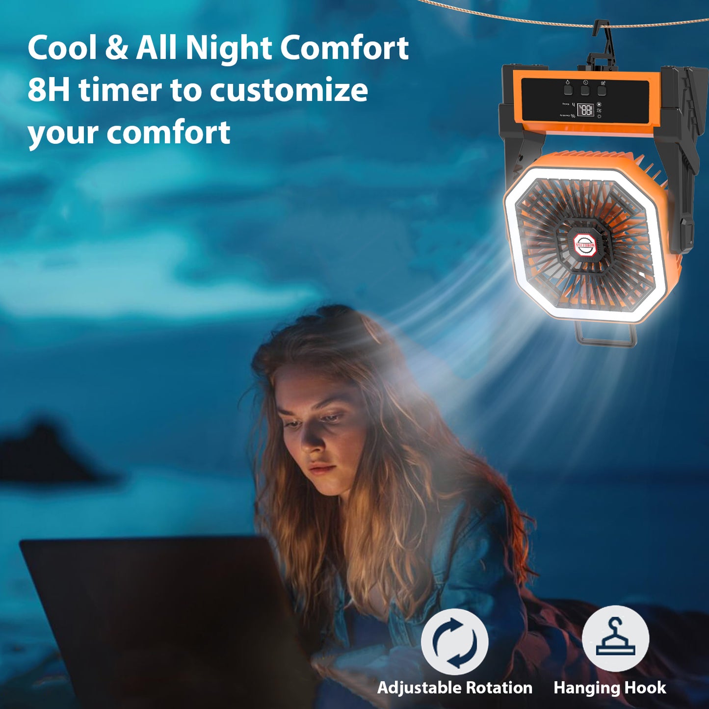 2025 model display screen charging fan lamp tent camping fan portable outdoor fan