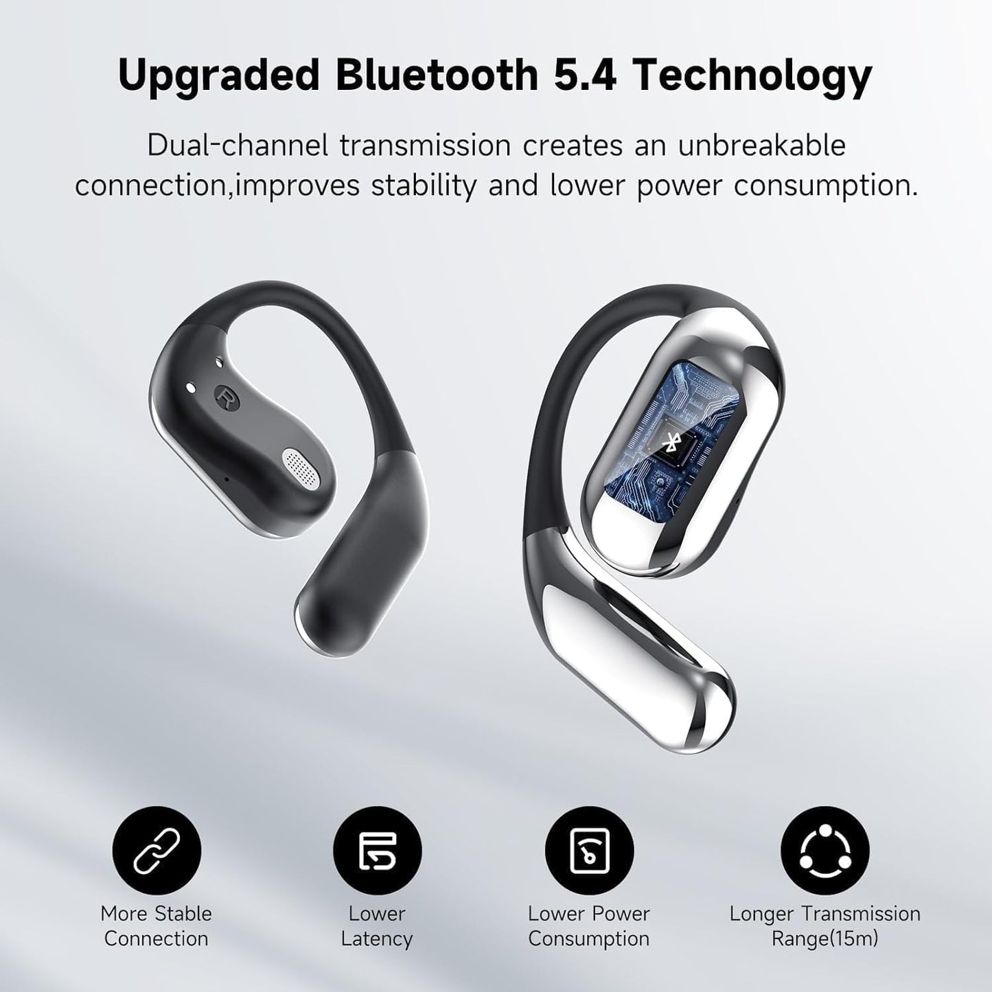 GMABCD Q16 Pro Open Ear Bluetooth 5.4 Earbuds,Intelligent Touch Screen Open Ear Headphones,50H Playtime,Ergonomic Ear Hook,Built-in Mic,LED Display Charging Case,Sport Over Earphones,for Running Fitness