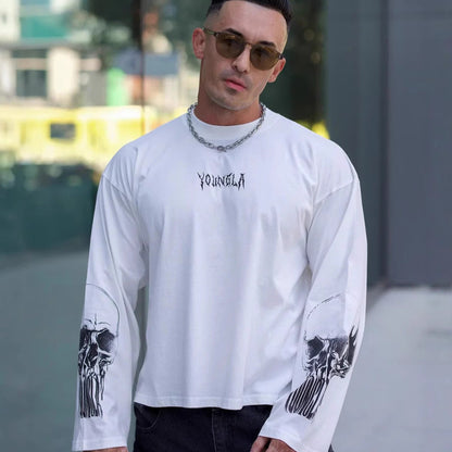 Young-La Autumn Long-Sleeved T-shirt Cotton round Neck Gym Exercise Workout Training Bottoming Shirt Men