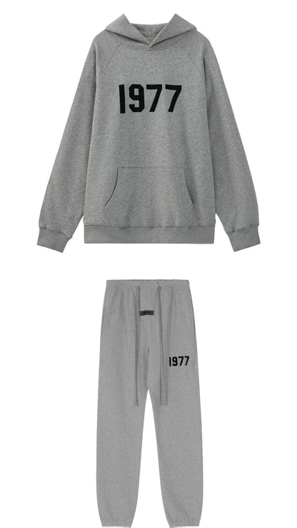 2025 New FOG 1977 Flocked Print Digital High Street European and American Style Sweatshirt Loose Casual Pants Unisex Set