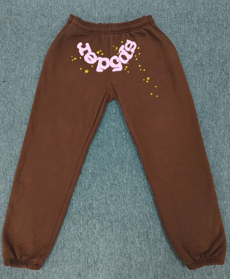 [Fleece Lined]Young Thug American Style Brand Sp5DER 555555 Spider Web Foam Print Casual Unisex Sweatpants