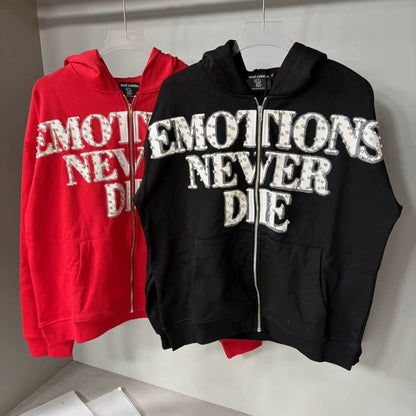 MIXED EMOTION rhinestone letter zip hoodie g1