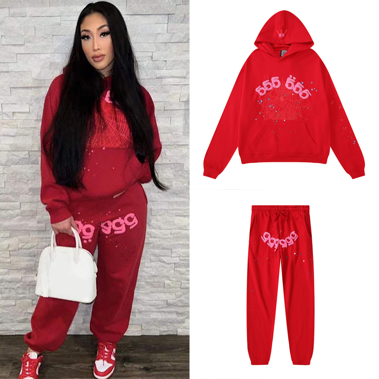 Sp55der High Quality Spider Web Foam Letter Loose Men's and Women's Suits Pants