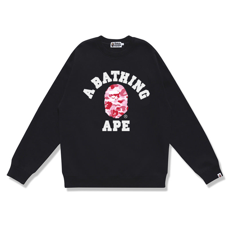 GMabcd Terry Sweatshirt for Men, Autumn and Winter Long Sleeve Letter Print Loose Round Neck Pullover Casual Top Trendy
